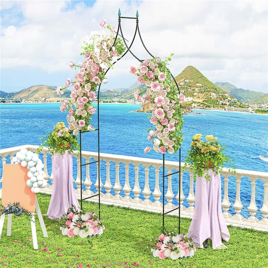 Costway 4.1ft. x 1.3ft. x 9.5ft. Garden Arbor with Multiple Side Crossbars Powder-Coated Metal Tubes